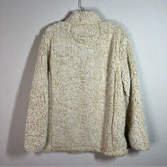 New The Pink Lily Womens Cream Teddy Sweater Quarter Zip Pullover Size Medium - Picture 2 of 7